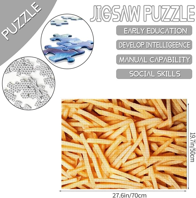 Tucocoo 1000 Piece Jigsaw Puzzles for Adults French Fries Jigsaw Puzzle Snack Food Art 1000 Pieces Puzzles for Challenging Family Activity Educational Game Colorful DIY Crafts Puzzle Wall Decor Gifts
