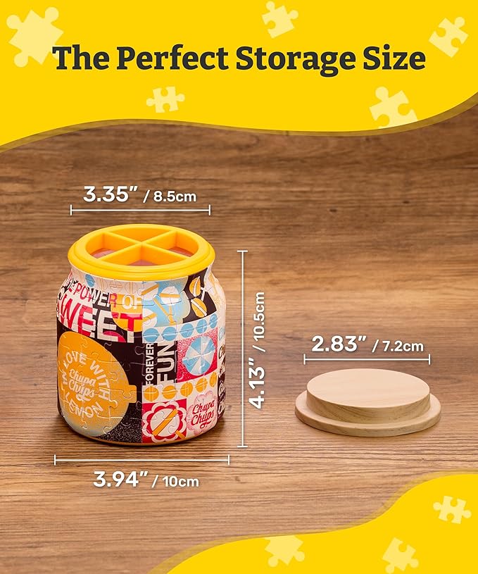 Chupa Chups X PieceRelax 3D Puzzle Jar 96 Plastic Pieces for Adults - Timeless Memories - Retro Fun M Use Includes Divider as Pen and Utensils Holder with Wooden Lid for Kitchen Dining Study [BB1044]