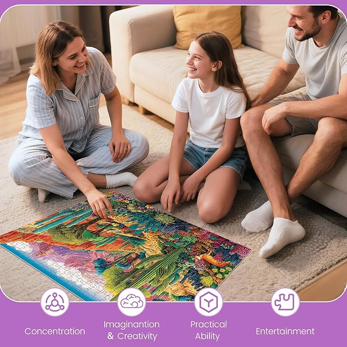500 Piece Jigsaw Puzzles for Adults, Colorful Desert 500 Piece Puzzle, Vibrant Landscape with Cacti, Fox and Mountains Jigsaw Puzzles, Relaxing Gift for Adults, Kids, Seniors, 20.5 x 15 in
