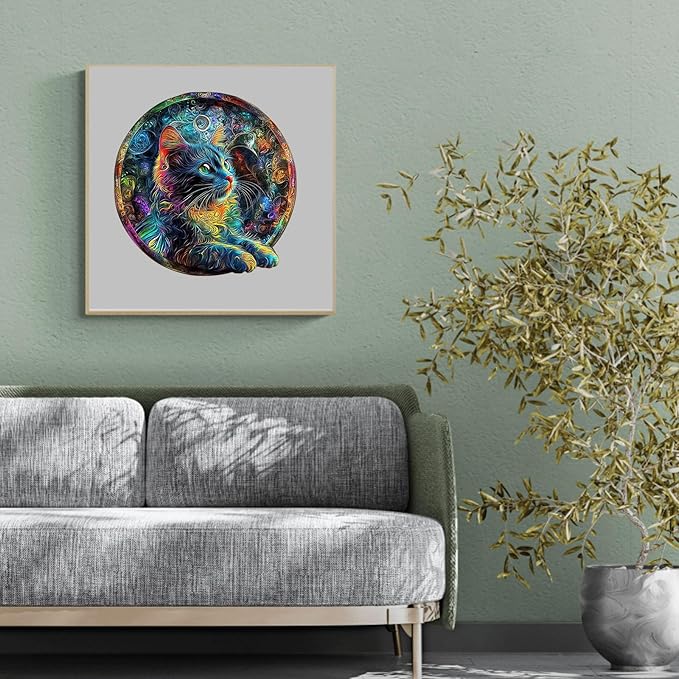 KAAYEE Wooden Puzzles for Adults, 3D Visual Colorful Cat Wooden Jigsaw Puzzle Unique Shape Wood Puzzle Adult, 3D Effect Flat Puzzle Birthday Family Games (M-11.4 * 11.4 in-200pcs)