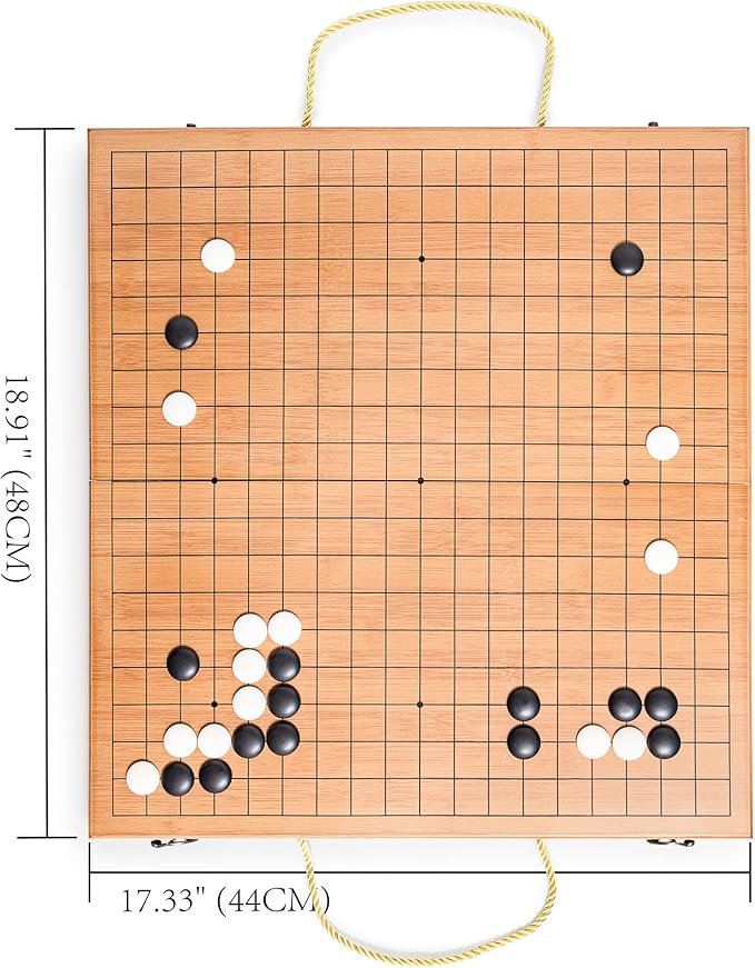 19 x19 Folding Go Game Set Board with and Bamboo Bowls and Imitation Jade Go Pieces。