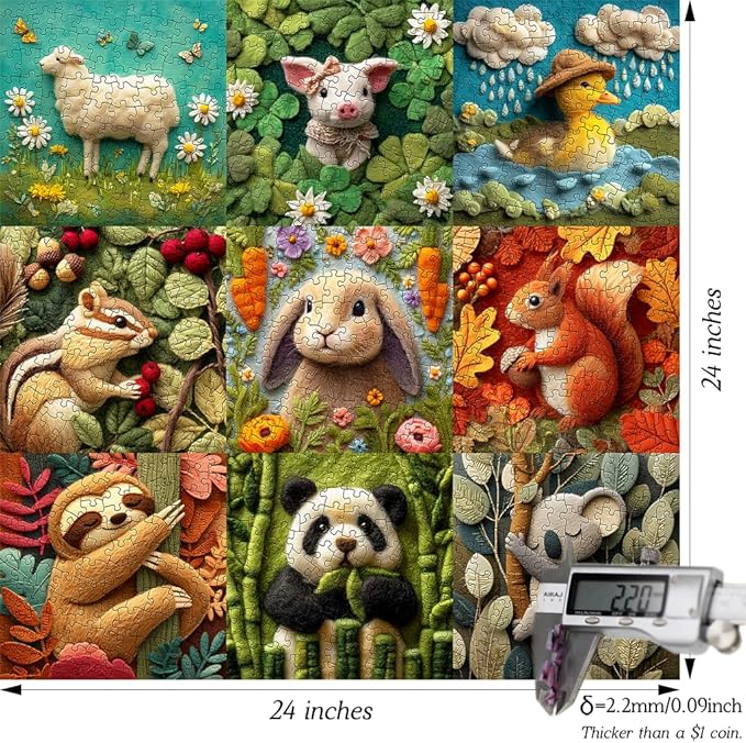 Bgraamiens 1000 Piece Jigsaw Puzzles for Adults and Kids – Wool Texture Animal Puzzle – Cozy and Cute Farm and Forest Friends – Soft Felt Style Animal Art for Relaxation and Gifts
