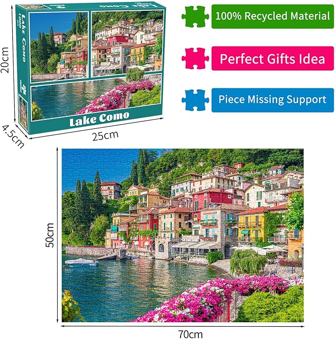 Jigsaw Puzzles for Adults 1000 Piece Puzzle for Adults 1000 Pieces Puzzle 1000 Pieces-Italy Famous Scenery Lake Como
