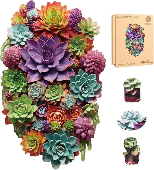 delobil Puzzles for Adults 500 Pieces with Puzzle Saver - Succulent Wooden Puzzle Unique Liberty Adult Jigsaw Puzzles Brain Teaser Family Game Gift 20.5'' X12.6''