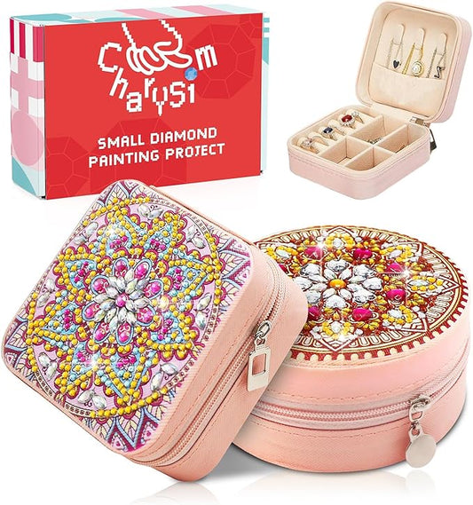 Diamond Art Jewelry Boxes Kits for Adults with Painting Accessories Gem Tools Crystral dots Paint Craft for Girl Women Kids Teen Gifts Mandral (Pink)