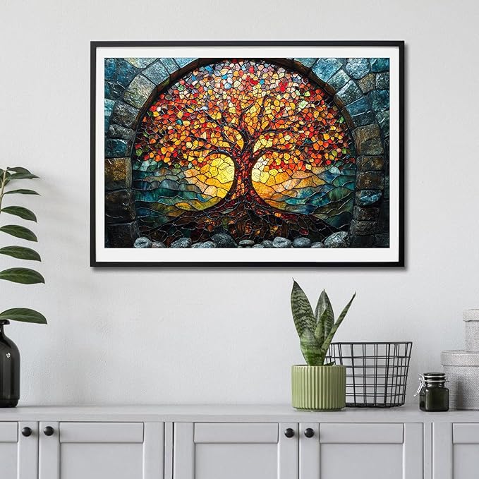 Wooden Puzzles for Adults 500 Pieces, Mosaic Tree of Life Jigsaw Puzzles, Medium, Unique Shape Adult Puzzles, Irregular Creative Gift for Family Game(16.7 * 11.1 in)
