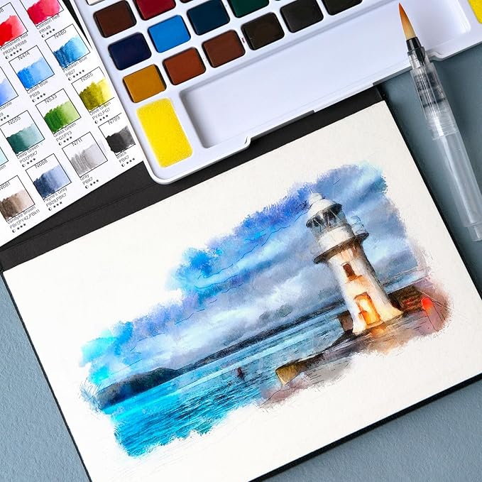 Woomer Watercolor Paint Set, 36 Vibrant Colors with Water Brush & 10 Premium Cotton Watercolor Papers (32K), Perfect for Beginners, Students, Hobbyists and More