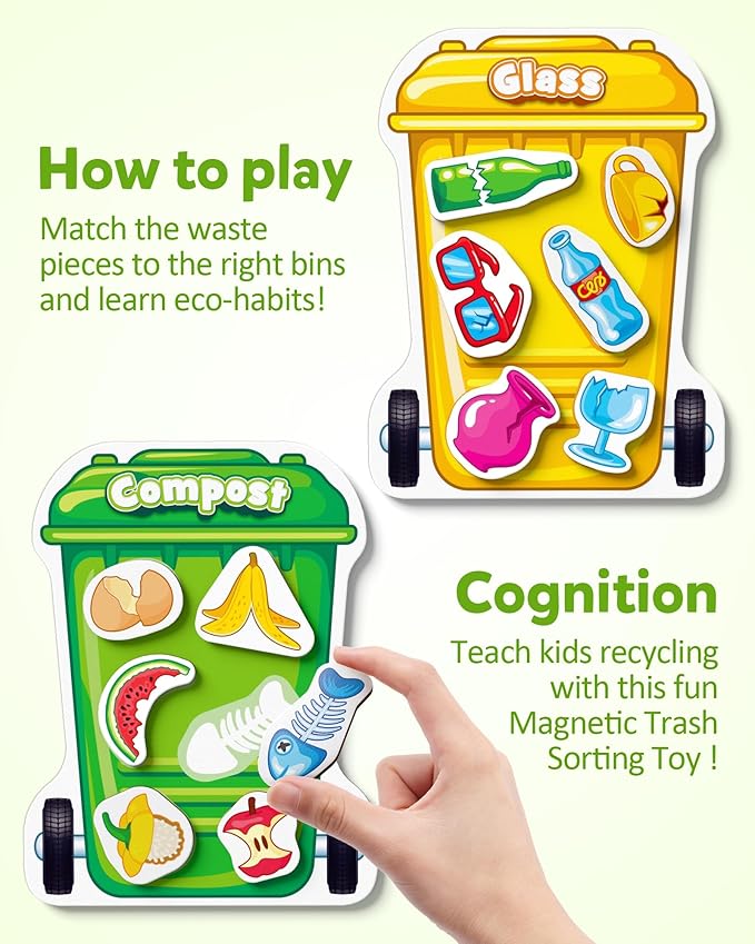 Coogam Montessori Toys for 3 Year Old, Magnetic Garbage Recycling Sorting Toy - Waste Category Classification and Environmental Awareness Learning Educational Gift Toy Game