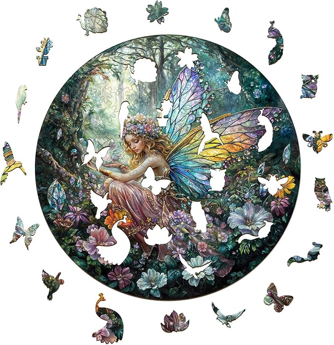 Wooden Puzzles for Adults, Wooden Jigsaw Puzzles for Adults Kids, Magic Fairy Unique Shaped Wood Puzzles Adult, Birthday Gifts for Friends Family Game, Home Decor (11.4 * 11.4in 200pcs)