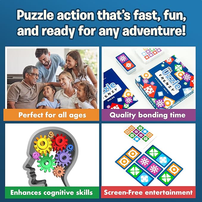 Uzzle Frenzy Family Puzzle Game – Fast-Paced Visual Brain Card Game for Kids – 2-4 Players, Ages 4+, Includes 50 Challenge Cards & 60 Double-Sided Block Family Game