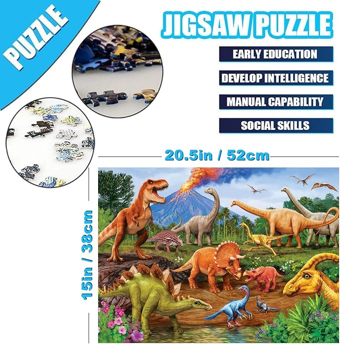 500 Piece Puzzles for Adults Jurassic 20.5 x 15 Inch 500 Piece Jigsaw Puzzles for Kids Adults Dinosaurs Puzzles 500 Pieces for Adults Holiday Educational Challenge Toy
