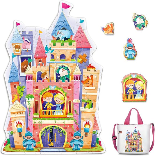 ELX 60 Piece Castle Jigsaw Puzzle for Kids 3+, Large Floor Puzzle for Preschool Learning with Storage Bag, Educational Toy Gift Birthday and Christmas for Boys Girls