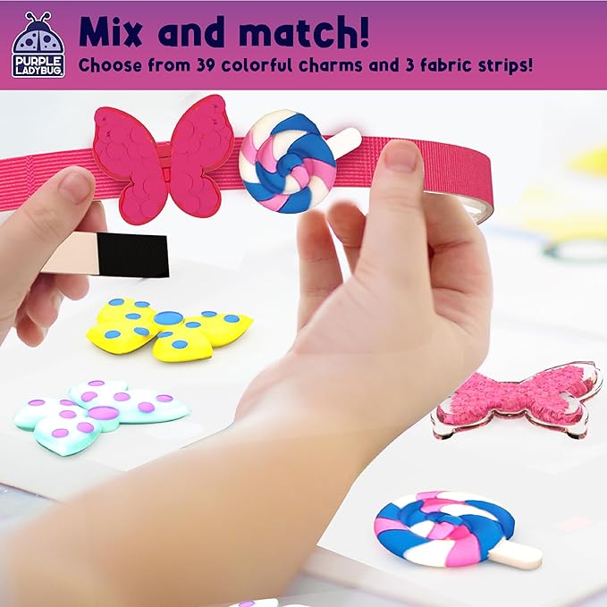 PURPLE LADYBUG DIY Headband Making Kit - Crafts for Girls Ages 6-8, 5-9 Years Old Girl Gifts, Birthday, Hair Accessories, Fun Summer Activities for Kids, Christmas Gifts for Girls