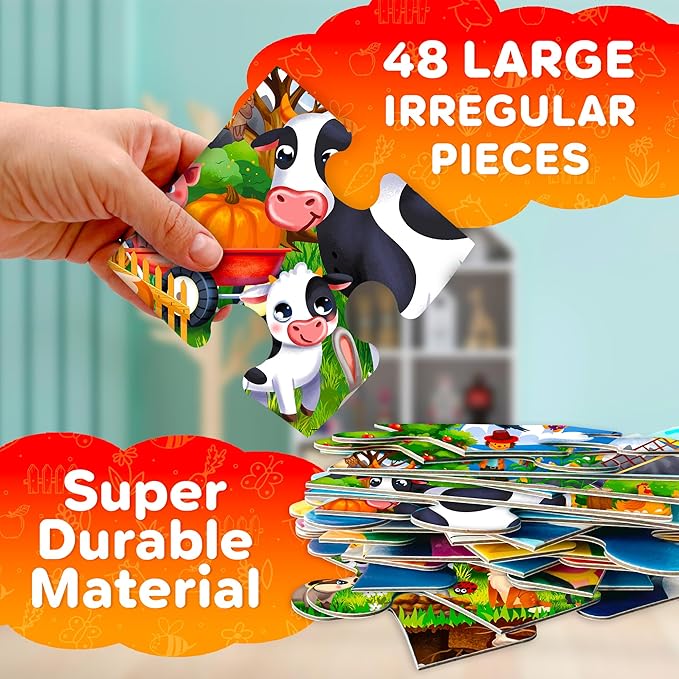 QUOKKA Floor Puzzles for Kids Ages 4-8 – 2x3 FT Giant Search and Find Jigsaw – 48 Large Pieces – Above and Beyond Observational Scene – Educatinal Montessori Toy with Gift Box – Fun Learning Activity