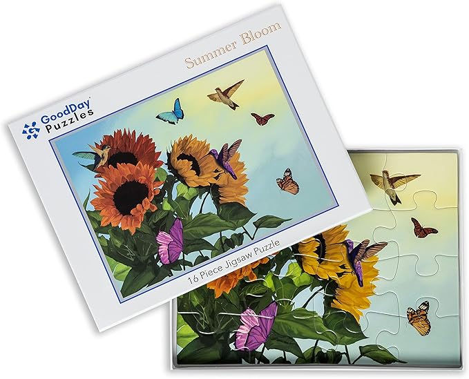 Large Piece Jigsaw Puzzle – Easy & Colorful, Dementia & Memory Activities for Seniors, Elderly Gifts, 16 Pieces, Summer Bloom