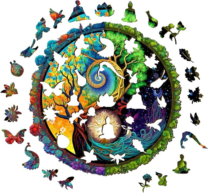 Wooden Puzzles for Adults - 200 Pieces Tree of Life Wooden Puzzle - Unique Animal Shape Wood Cut Puzzles - Eco-Friendly Home Office Decor (M-11.4 * 11.3in)