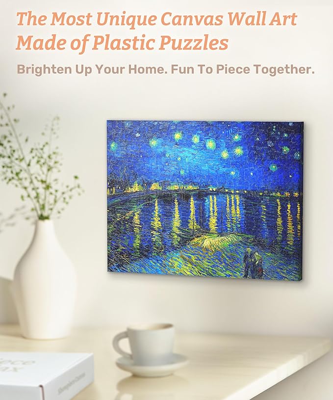 PieceRelax Puzzle Canvas Wall Art 366 Plastic Pieces for Adults - Vincent Van Gogh - Starry Night Over The Rhone - Unique Gift & Home Décor with Jigsaw Puzzle Artwork for Living Room Bedroom [HN1430]