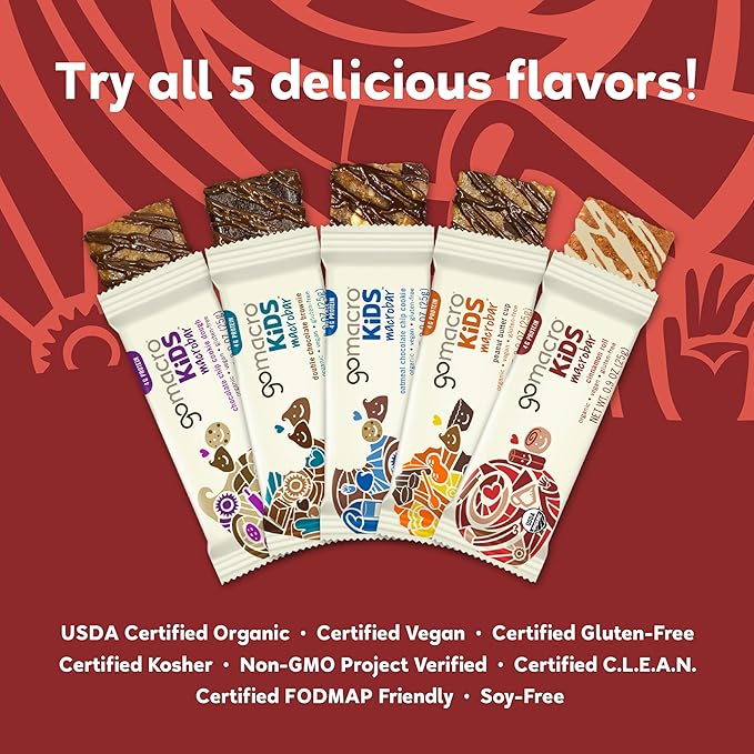 GoMacro Kids MacroBar Organic Vegan Snack Bars - Cinnamon Roll (0.90 Ounce Bars, 7 Count) (Pack of 2)