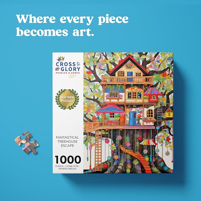 Cross & Glory - Fantastical Treehouse Escape - Jigsaw Puzzle for Adults 1000 Piece | Whimsical Art Style | Fun Puzzle Challenge for Adults and Families | 20x27 Inches | Satin Finish