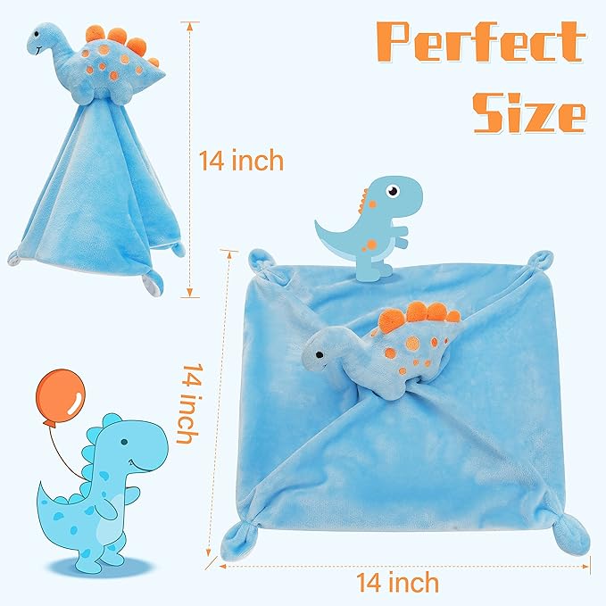 Pro Goleem Dinosaur Security Blanket Soft Loveys for Babies for Boys and Girls Newborn Lovie Infant Blankie Snuggle Toy Stuffed Animal Baby Gifts Blue 14 Inch