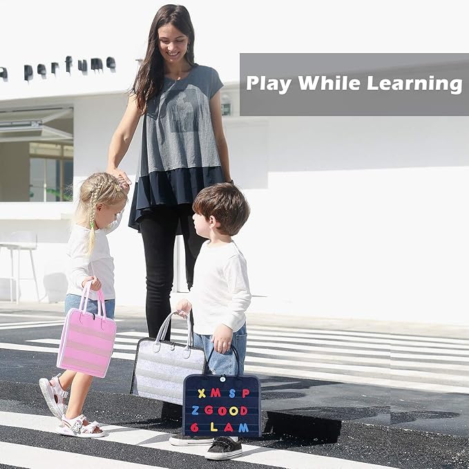 Esjay Toddler Busy Board, Sensory Board for Fine Motor Skill, Montessori Toys Educational Learning Toddler Activities for 3+ Year Old, Travel Car Airplane Toys Gifts for Boys Girls,Blue Alphabet