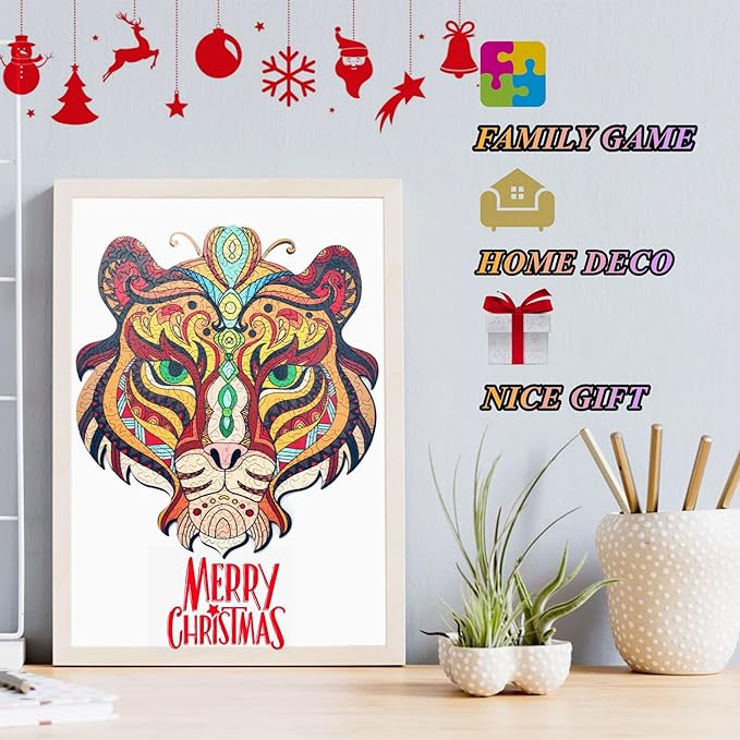 Wooden Jigsaw Puzzle for Adults,Tiger Animals Shaped Magic Puzzle Pieces Best Gift for Adults,Can be Used as a Cool Mouse Pad,220pcs,(13.97 * 12.99 inches)