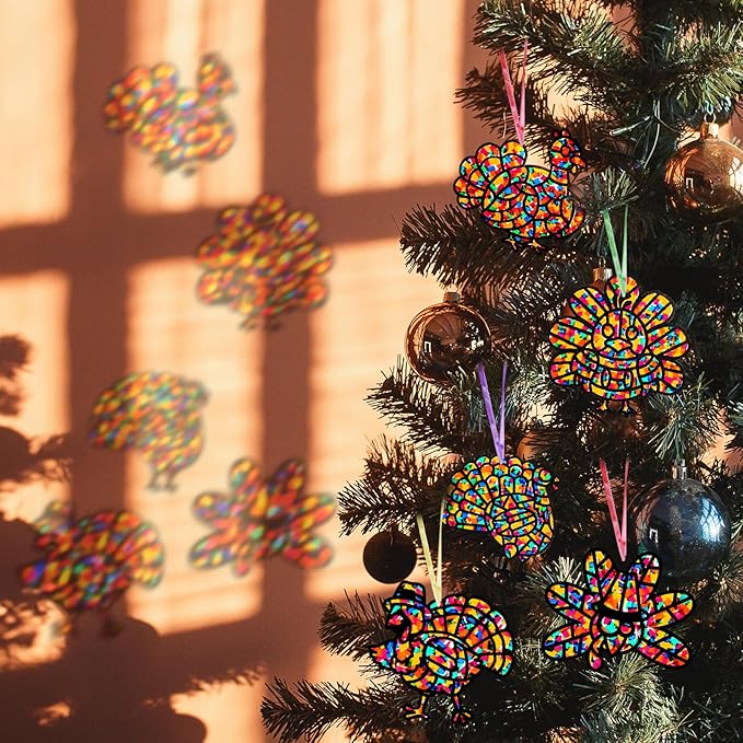 EggSun 36 Sets Fall Turkey Suncatchers Craft Kit for Kids Ornaments Stained Glass Window Arts and Crafts Kit for Thanksgiving Classroom Holiday Projects Home Party Favors Decorations Ages 4 8 12
