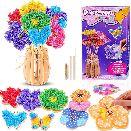 nicknack Poke in Art Kits for Girls with Flower Butterflies Arts and Crafts for Kids Age 4-12 DIY Craft Kits Activity Birthday Gifts