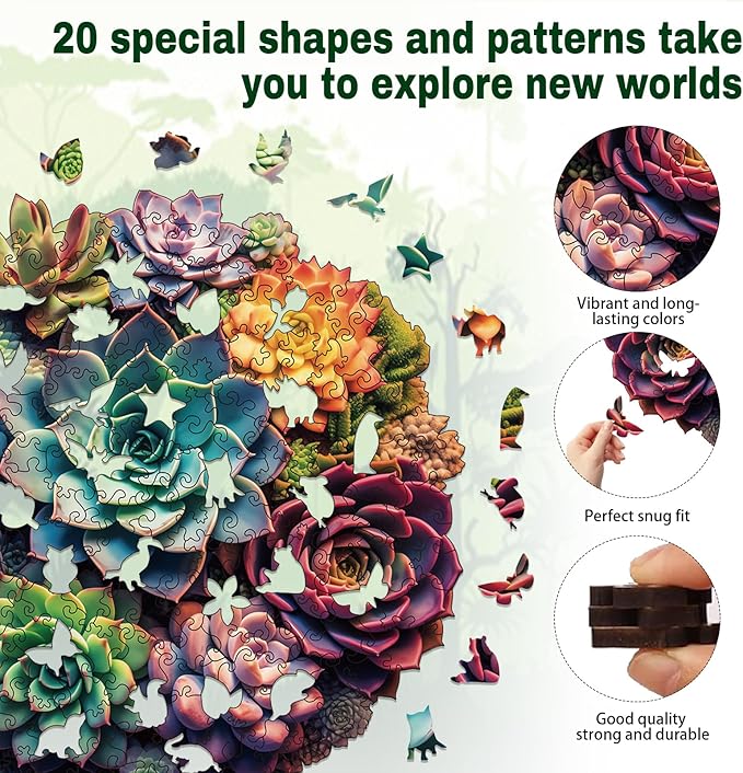 Wooden Puzzle for Adults, 200 Piece Plants Irregular Animal Shaped Wooden Jigsaw Puzzles, Unique Puzzles for Adults, Creative Gift