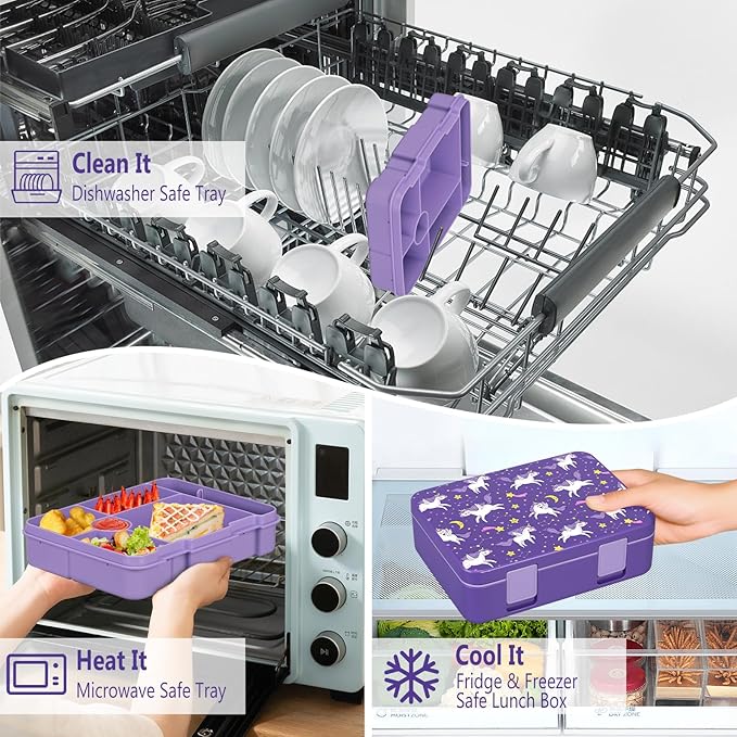 Chill Lunch Box Kids, Leak Proof Adult Bento Box with Ice Pack, 6 Compartment Lunch Container with Utensils for Girl Boy Back to School, 5.5-Cup Capacity, Dishwasher Safe, BPA Free