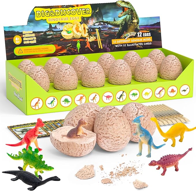 Dinosaur Eggs-Dig a Dozen Dino Egg Kit for Kids - Dinosaur Toys Gift for Boys 3-12 Year Old -12 Dino Eggs Dig Excavation Kit- Stocking Stuffers Science STEM Activities-Party Gifts for Boys & Girls
