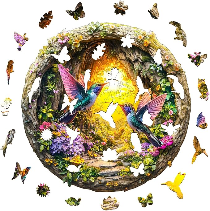 Wooden Puzzles for Adults,Wooden Jigsaw Puzzles for Adults,3D Vision Effect-3D hummingbird in the cave-1 Unique Shaped Wood Puzzles Adult,Gifts for Friends Family Game,Home Decor(11.4 * 11.3in 200pcs)
