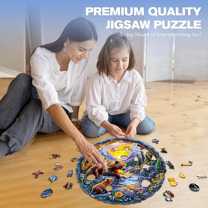 Wooden Puzzles for Adults - Bear Family Wooden Jigsaw Puzzle - Unique Animal Shaped Wood Puzzles Adult - Christmas Birthday Gifts for Adults/Friends/Family - 200pcs 11.4 * 11.3in