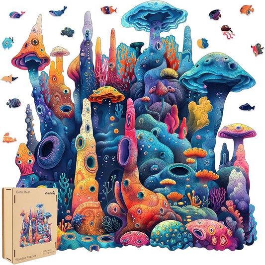 Wooden Puzzles for Adults 200 Pieces, Coral Ocean Jigsaw Puzzles, Unique Shape Adult Puzzles, Irregular Wood Puzzles Creative Gift for Adults Family Game(11x11.2 in)