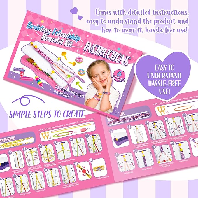 GIRLINK Kids Bracelet Making Kit- DIY String Bracelet Making Kit Girl Toys - String Bracelets Maker Craft for Ages 6-12 Children's Day Gift Birthday Gifts Ideas for Girls