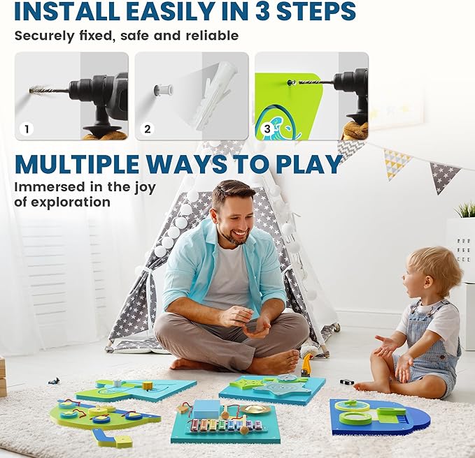BlueWood Submarine Wall Busy Board Panels, Toddler Learning Activity Center, Montessori Philosophy Sensory, Educational Toys, Conducive to All-Round Development