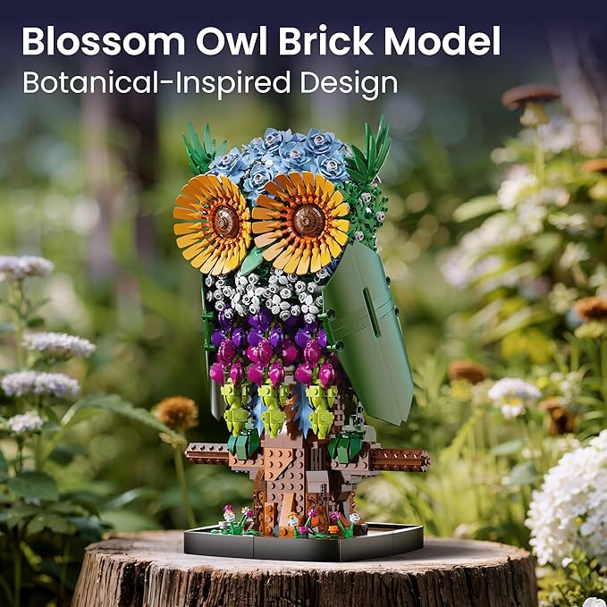 Sillbird Flower Owl Building Set for Adults and Teens, Buildable Floral Animal Model Kit for the Home Decor & Office Display, Birthday Gift Toys for Women Girlfriend Kids age 10 Years and up(1215 Pcs)
