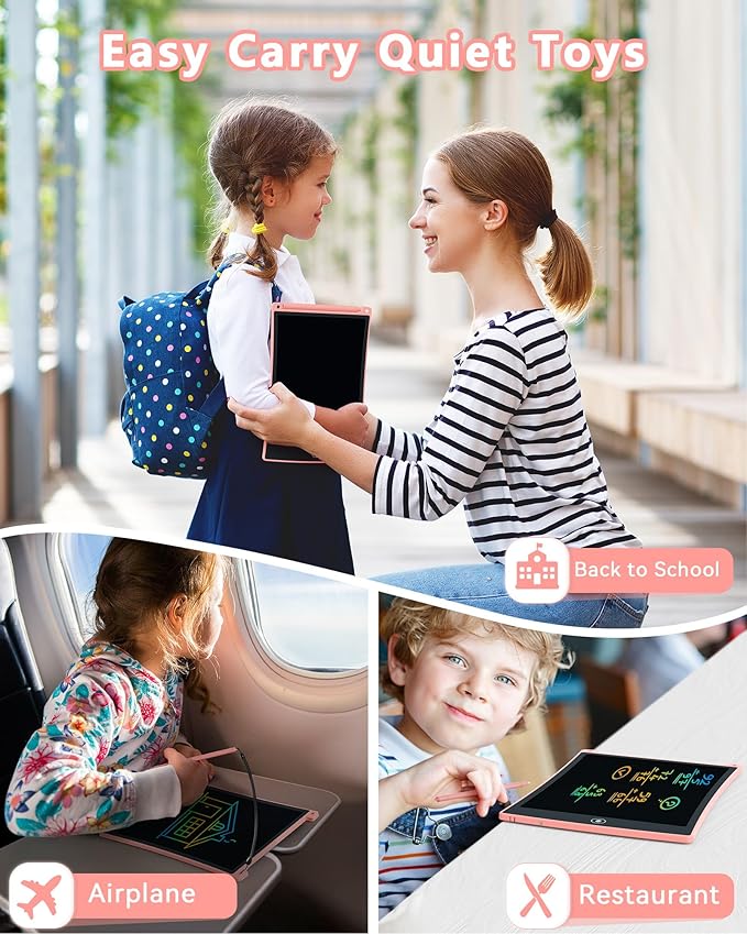 KOKODI 2 Pack LCD Writing Tablet for Kids, 8.5 Inch Colorful Doodle Board, Car Trip Travel Games Learning Toys, Erasable Drawing Pad, Birthday Gifts for Boys Girls Age 3 4 5 6 7 8(Blue & Pink)