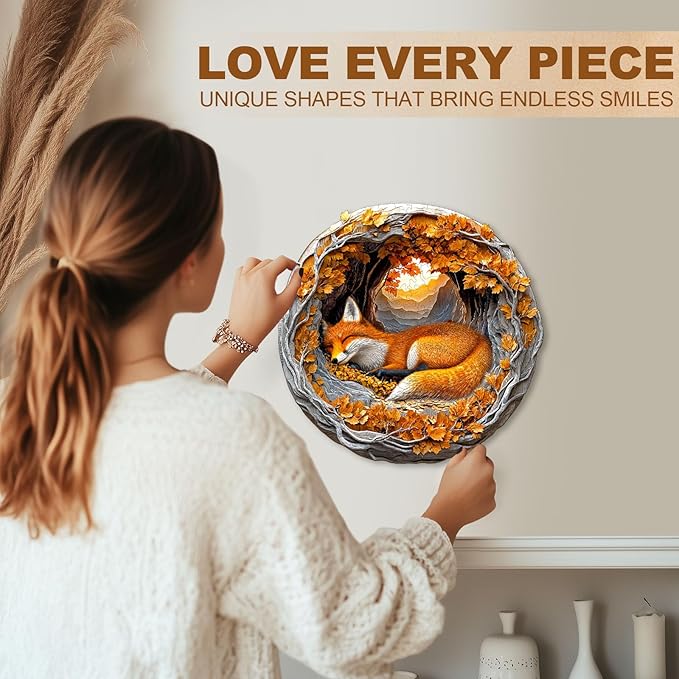 WOODBESTS Wooden Puzzles for Adults, 3D Fox Wood Puzzles Adult(100 Pieces, S, 8.5 * 8.3in), Unique Shape Wooden Animal Jigsaw Puzzles, Birthday Gifts for Adults Family Game