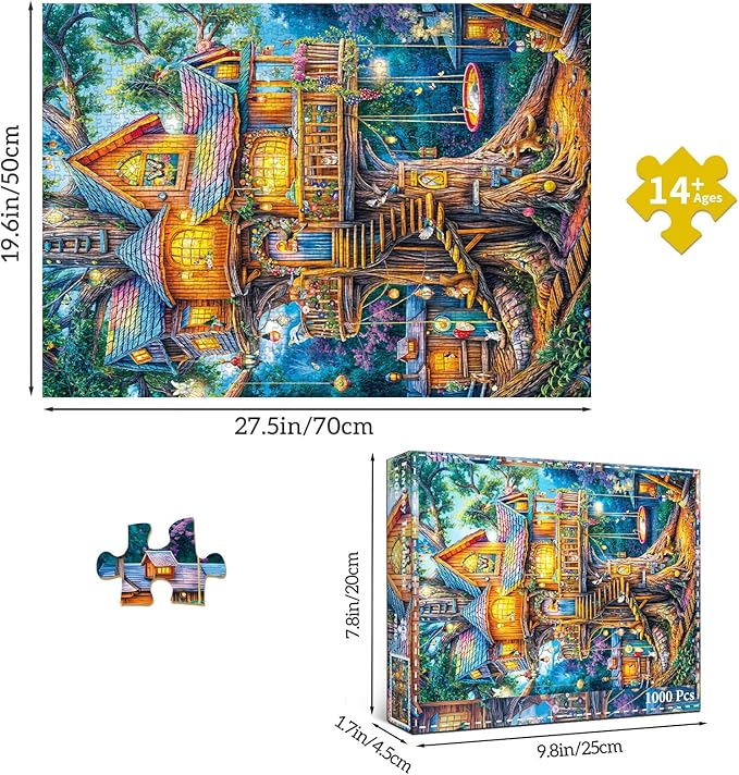 Elf Tree House Jigsaw Puzzles for Adults 1000 Pieces, Interlock Perfectly Letter on Back No Dust, Home Decor Birthday Party Puzzle Gift, 1:1 Poster Jigsaw Puzzles for Adults