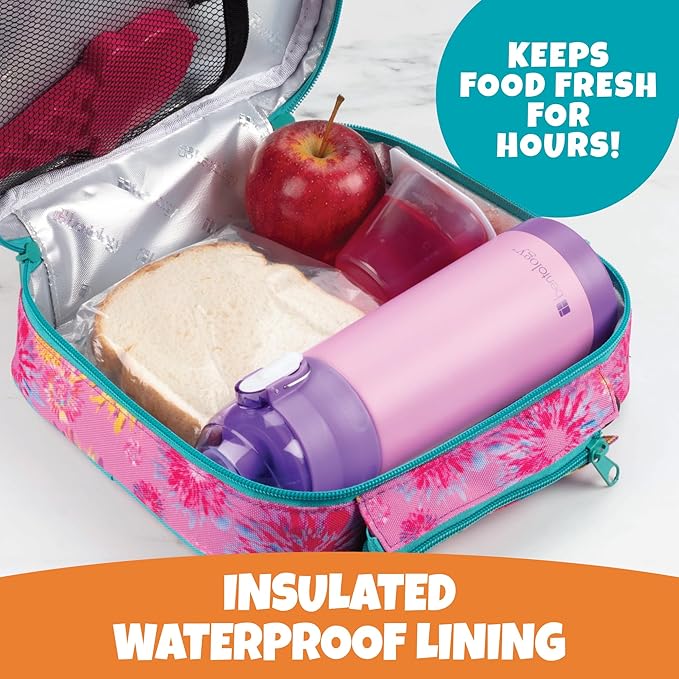 Kids Insulated Lunch Box w Snack Pocket & Expandable Water Bottle Holder For Girls- Waterproof Lunchbox Tote Keeps Food Hotter or Colder Longer - Reusable Back to School Bag Fits Most Bento Containers