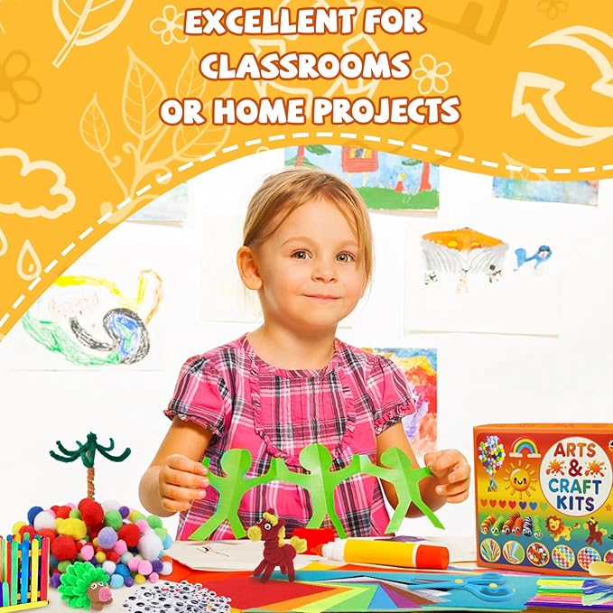 DOITEM Pipe Cleaners Craft Supplies, Arts and Crafts Supplies Including Pipe Cleaner Wiggle Googly Eyes Pom Poms Feathers Sticks Sequins for Kids Over 8 Years Old