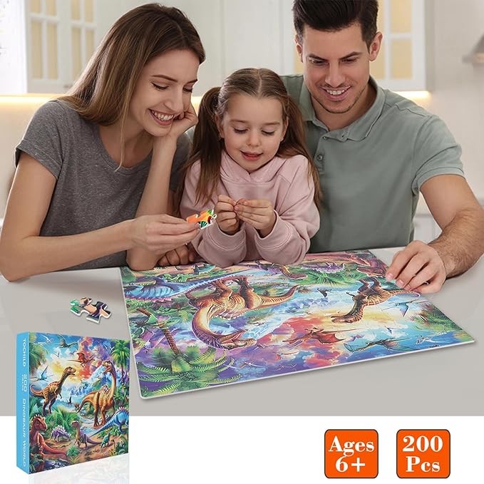 Jigsaw Puzzles for Kids Ages 6-8 8-10-Dinosaur Puzzle 200 Pieces Relax Kids Puzzles Ages 6-8 10-12 -Learning Educational Toys Gift for Boys and Girls Toddler