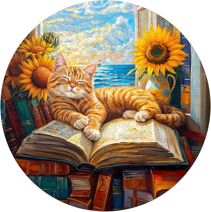 Wooden Puzzles for Adults, Wooden Jigsaw Puzzles for Adults Kids, Lazy Orange Cat Unique Shaped Wood Puzzles Adult, Creative Birthday Gifts for Friends Family Game (8.5 * 8.5in 100pcs)