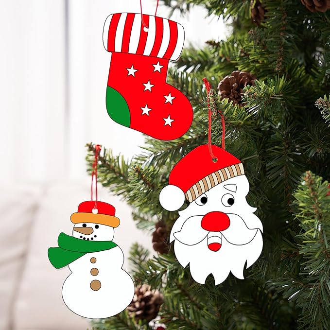 JOYIN 72 Pcs Christmas Scratch Art Ornaments, Rainbow Color Scratch Paper Craft Kit Include Snowman, Christmas Tree, and Reindeer, Scratch Off Hanging Ornament for Kids Party Favor