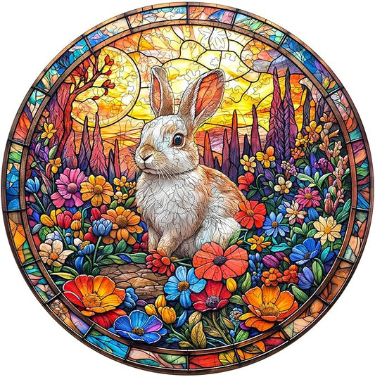 Wooden Puzzles for Adults, Wooden Jigsaw Puzzles for Adults Kids, Flower Field Rabbit Unique Shaped Wood Puzzles Adult, Creative Birthday Gifts for Friends Family Game (11.4 * 11.4in 200pcs)