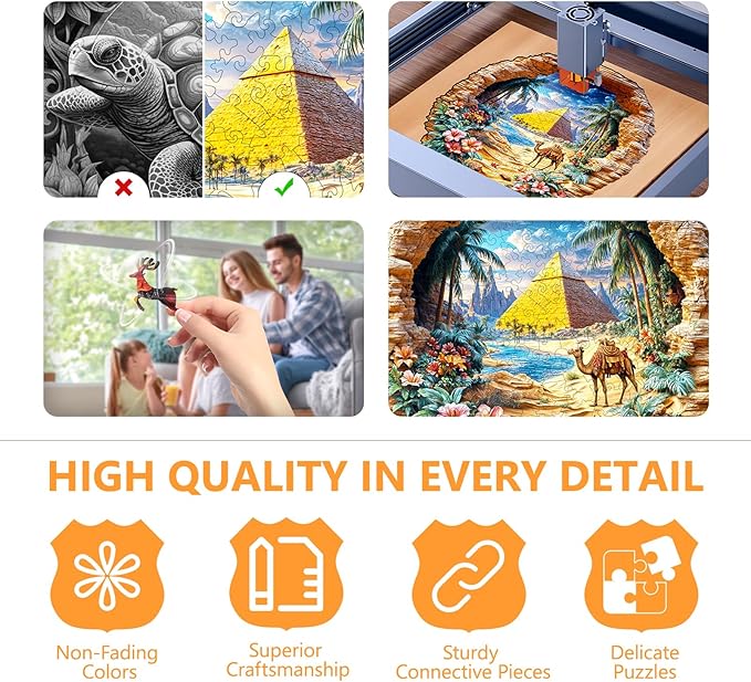 Wooden Puzzles for Adults -Oasis Mirage Puzzle, Unique Shape Wooden Jigsaw Puzzle for Adults, Beautiful Desert Wood Puzzles Adult, Good Gift Idea for Friends, Home Decor (M-11.4 * 11.3in -200 Pieces)