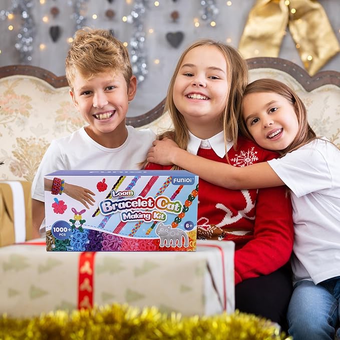 FUNiOi Kids Art and Craft Kit, Rubber Band Bracelet Make Toy, Cat Weaving Comb, 1000+ Colorful Hair Ties, DIY, Organizer Case, Gift for Girls 7-12 Years