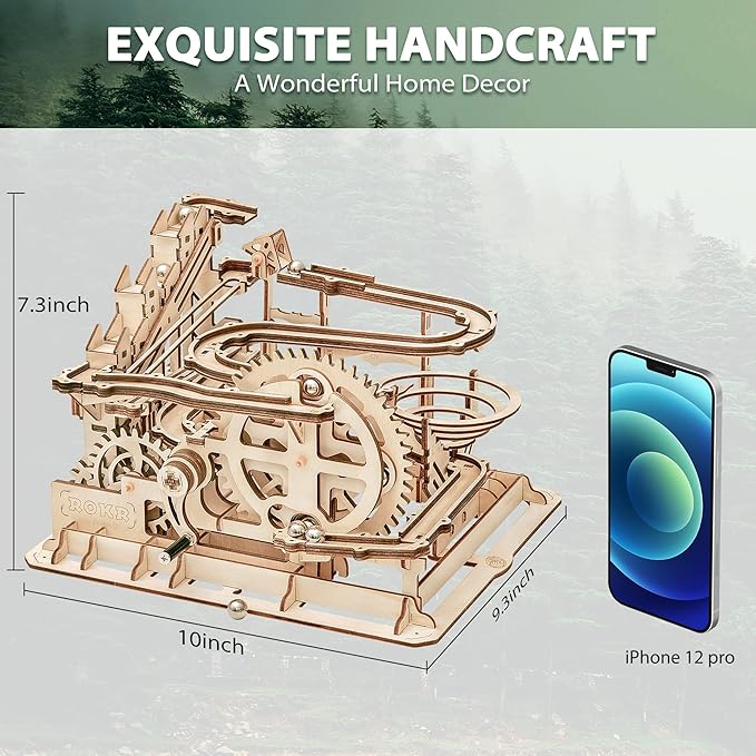 ROKR 3D Wooden Puzzles for Adults-Marble Run Model Building Kit-Wood Model Kit (LG501★Waterwheel Coaster)