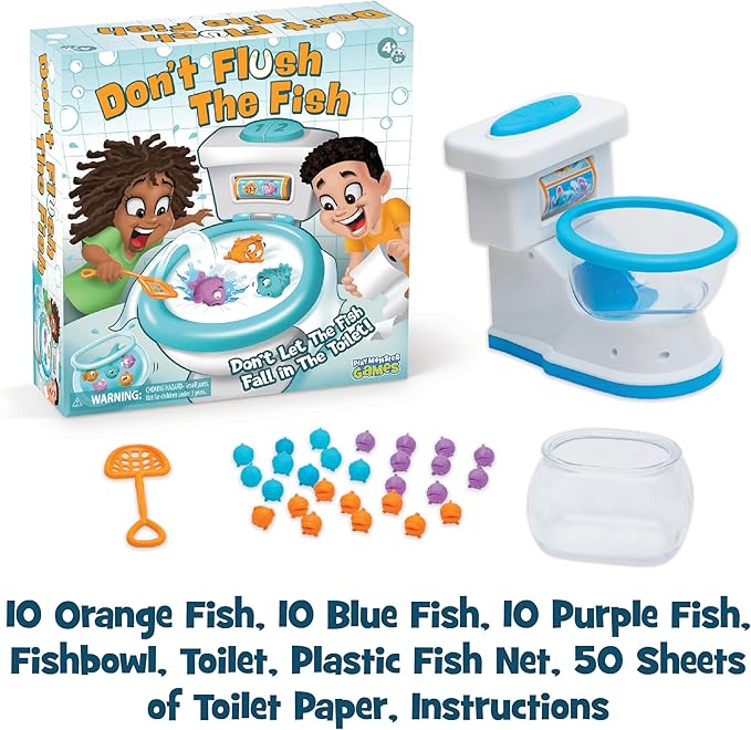 PlayMonster Dont Flush The Fish Game - Hand-Eye Coordination, Strategy Board Games for Family Game Night for Kids and Adults, Easy Assembly, Multiplayer, Ages 4+